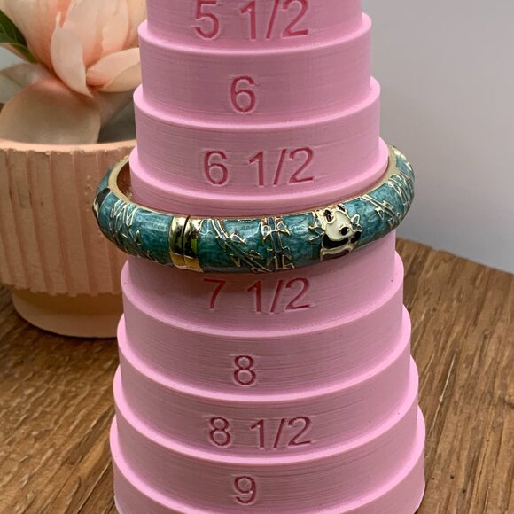 Cloisonne Vintage Blue Enamel Gold Tone Panda Hinged Bangle - Picture 6 of 6